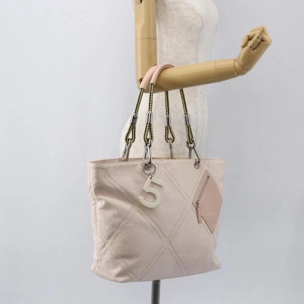 CHANEL Tote Bag Canvas Pink Silver CC Auth 157397V